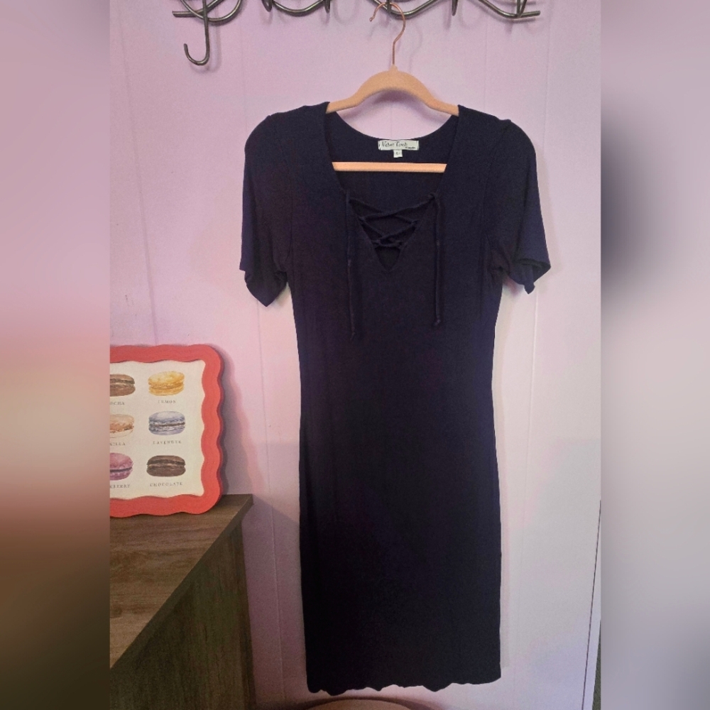 Vintage Velvet Torch Navy Blue Midi Dress